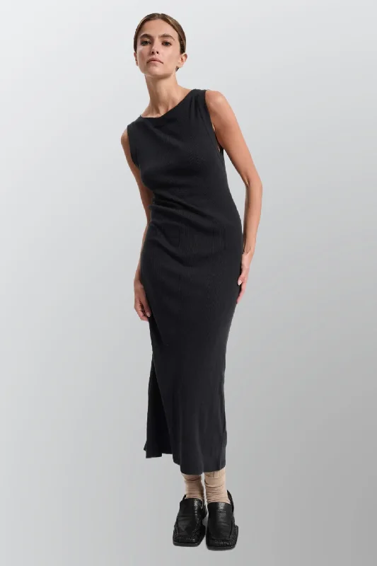 NEUW Womens Frenchie 90's Maxi Dress - Black Fashionable Off-Shoulder Maxi Dress