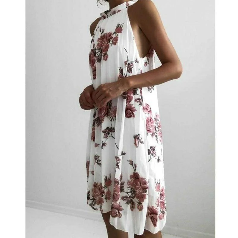 FashionSierra - New Women Summer Boho Short Mini Dress Fashion Halter Neck Casual Party Ladies Sleveless Beach Dress Sundress Comfortable One-Shoulder Mini Dress
