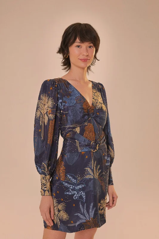 Navy Blue Night Jungle Mini Dress Elegant Tulle Mini Dress