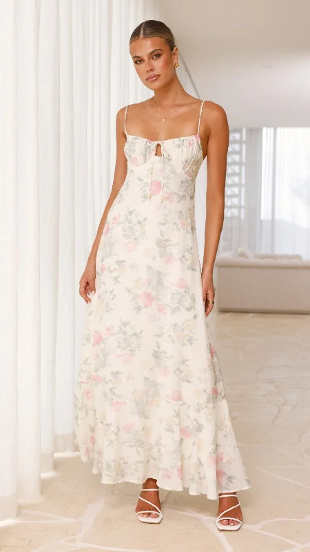 Nova Maxi Dress - White Floral Fashionable Chiffon Maxi Dress