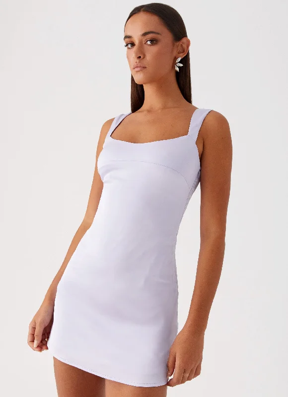 Odette Satin Mini Dress - Lilac Elegant Off-Shoulder Dress Mini