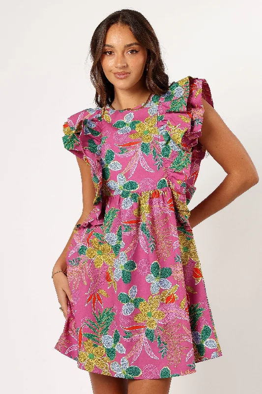 Odin Ruffle Mini Dress - Pearly Purple Classic Floral Mini Dress