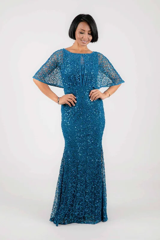 Opal Butterfly-Sleeve Sequin Maxi Dress - Teal Classic Strapless Maxi Dress