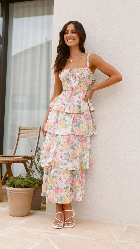 Page Maxi Dress - Blush / Yellow Floral Fashionable Button-Down Maxi Dress