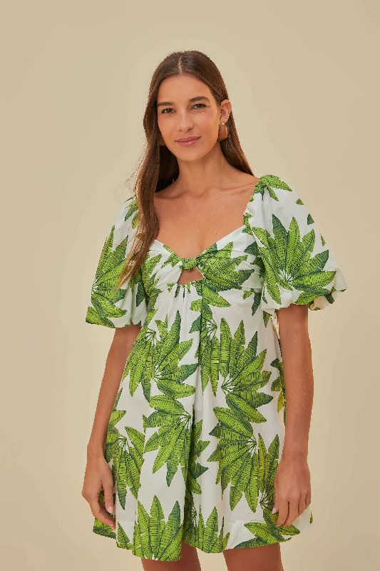 Off-White Palms Fan Mini Dress Elegant Satin Mini Dress