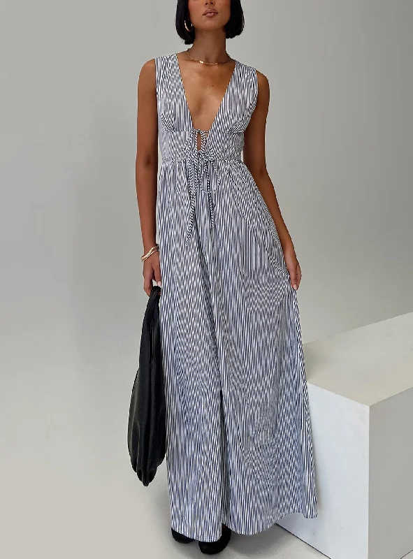 Pokey Maxi Dress Black / White Stripe Comfortable Cotton Maxi Dress
