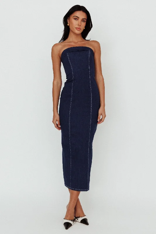 Press Play Strapless Maxi Dress Indigo Comfortable Fit-and-Flare Maxi Dress