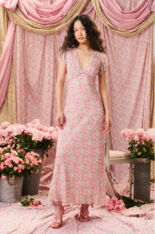 Pricilla Liberty Fabric Maxi Dress Trendy Button Front Maxi Dress