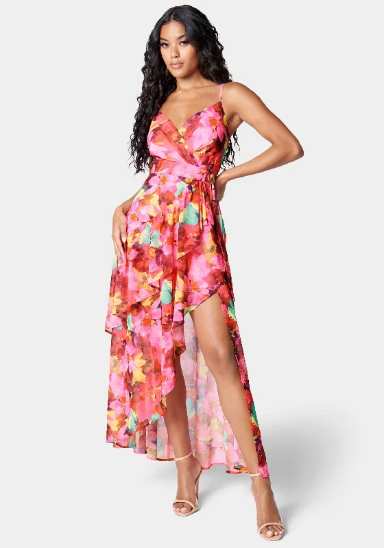 Printed Ruffle Wrap Maxi Dress Comfortable Bohemian Maxi Dress
