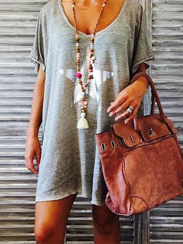 Printed Casual Short Sleeve Mini Dresses Stylish Ruffle Mini Dress