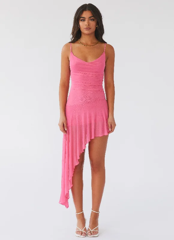 Queen Space Mesh Midi Dress - Pink Cosmo Comfortable Floral Print Midi Dress