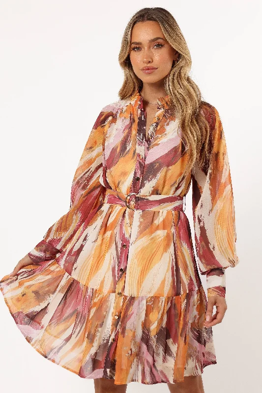 Quinn Long Sleeve Mini Dress - Warm Multi Chic Halter Mini Dress