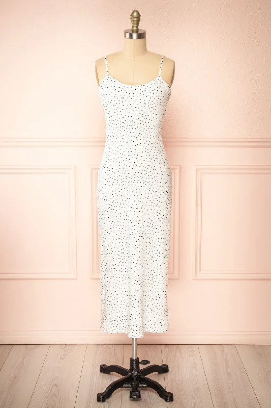 Rebby Polka Dot White | Silky Fitted Midi Dress Elegant Velvet Midi Dress