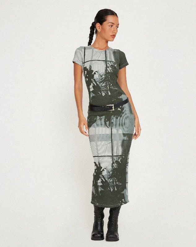 Rosika Midi Dress in Country Window Green Fashionable Pleated Midi Dress