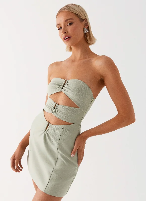 Roxie Mini Dress - Khaki Trendy Cut-Out Mini Dress