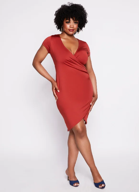 Plus Size Tulip Hem Midi Dress Elegant V-Neck Midi Dress