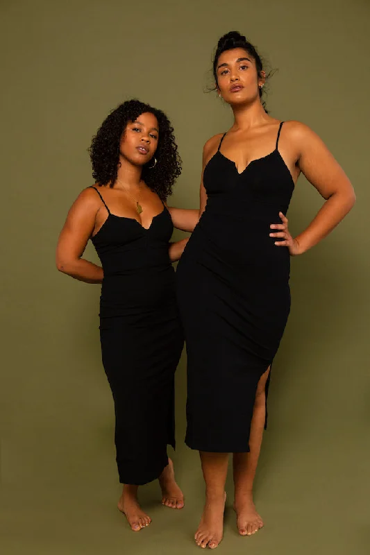 Saffi Midi Dress in Black Stylish Midi Dress with Cuffs