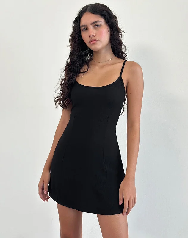 Samiya Mini Dress in Crinkle Black Cozy Long Sleeve Mini Dress