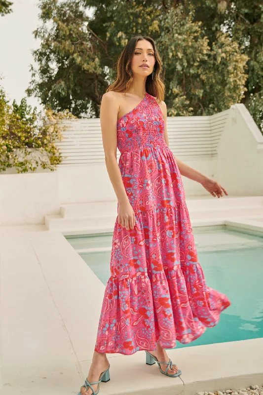 Sao Paulo Smocked One Shoulder Lys Maxi Dress Elegant Velvet Maxi Dress