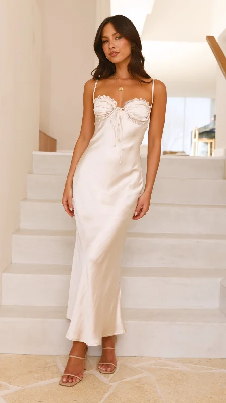 Saskia Maxi Dress - Champagne Trendy V-Neck Maxi Dress