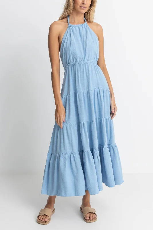 Seacoast Halter Tiered Maxi Dress Sky Fashionable Halter Neck Maxi Dress