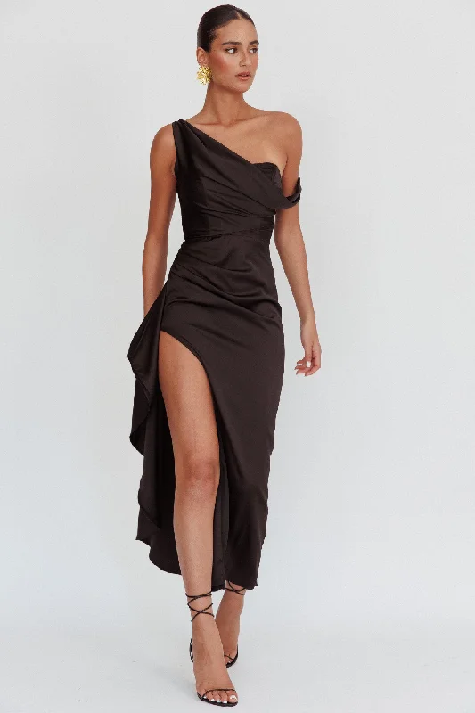 Sensations Off Shoulder Satin Maxi Dress Black Chic Boho Print Maxi Dress