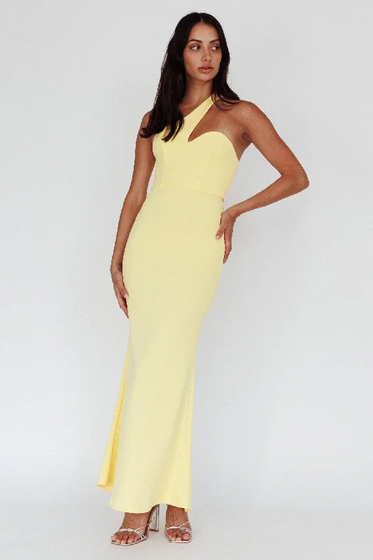 Shooting Stars One-Shoulder Maxi Dress Yellow Chic Button-Up Maxi Dress