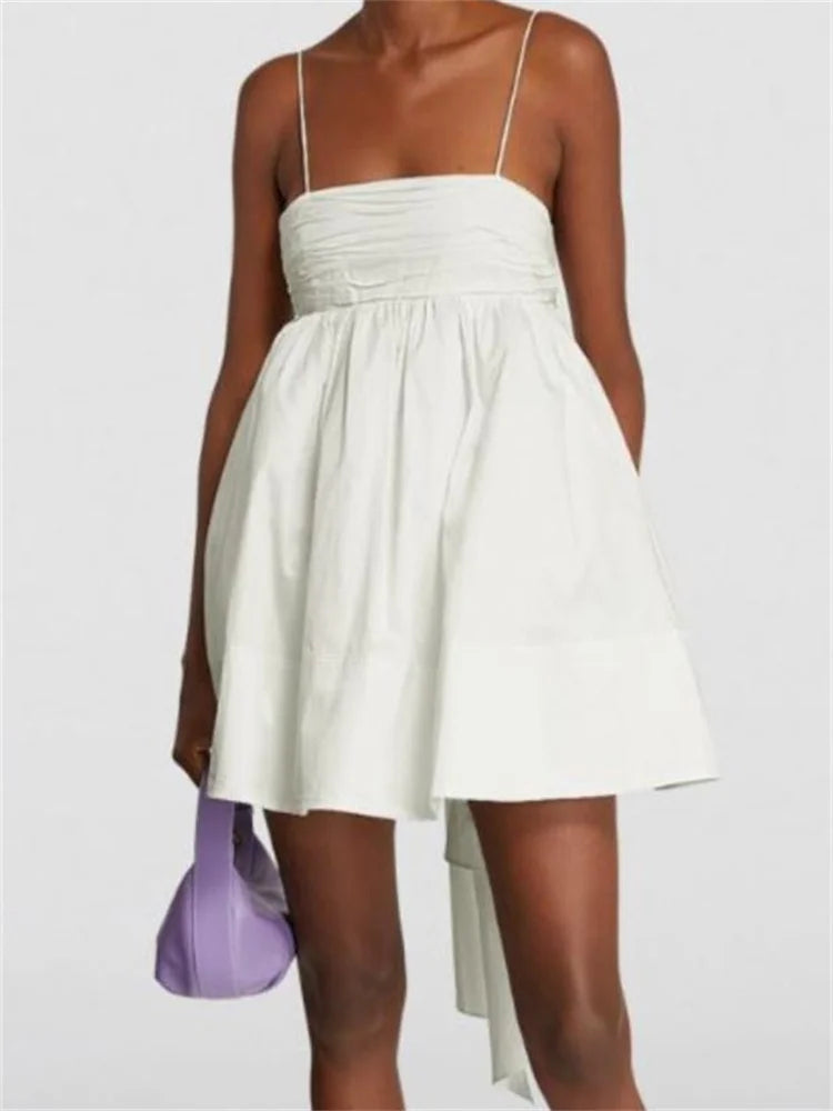 Sleeveless Strap Backless Bow Patchwork Mini Dresses Trendy Tie-Dye Mini Dress