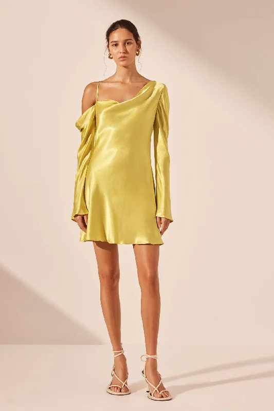 SOFIA ASYMMETRICAL LONG SLEEVE MINI DRESS - LIME Classic Shift Mini Dress