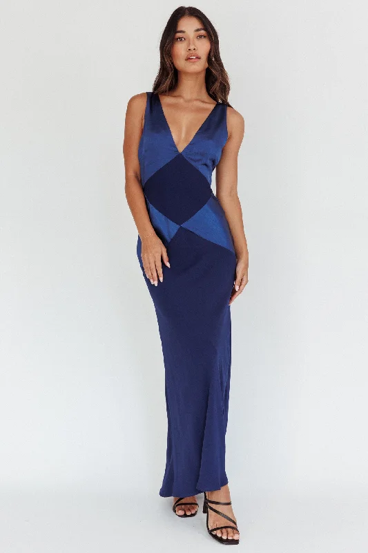Soul Fire V-Neck Maxi Dress Navy Elegant Boho Maxi Dress