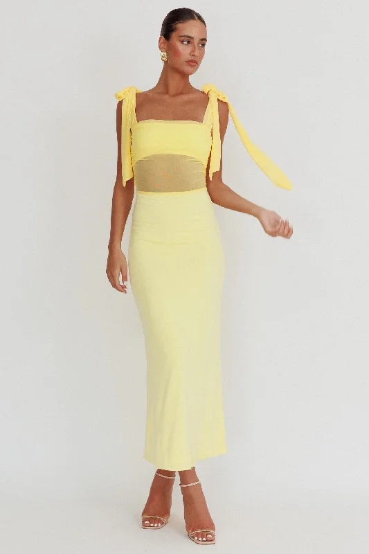 Starry Eyed Mesh Waist Maxi Dress Lemon Elegant Velvet Maxi Dress