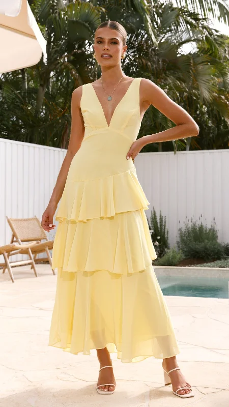 Stasie Maxi Dress - Yellow Trendy Fit-and-Flare Maxi Dress