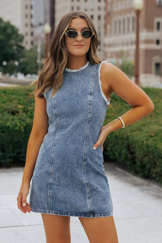 Steve Madden Denim Solara Mini Dress Fashionable Off-Shoulder Mini Dress