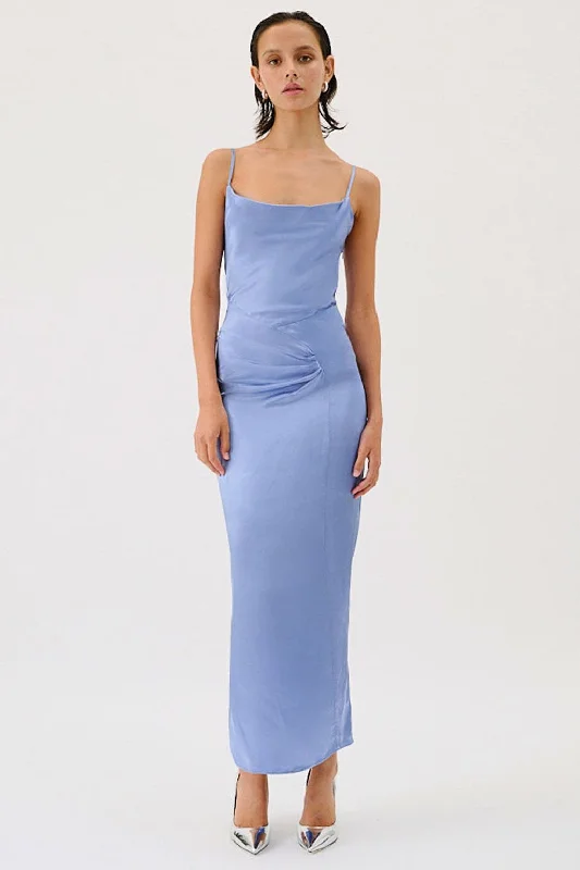 SUBOO Womens Millenia Cowl Neck Twist Strappy Maxi Dress - Blue Cozy Maxi Dress with Slit