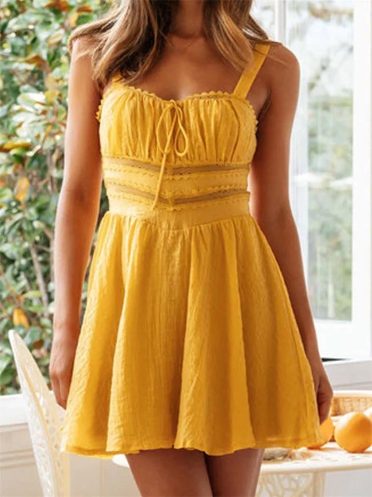 Summer A-Line Sleeveless Strap Mini Dresses Comfortable Smocked Mini Dress