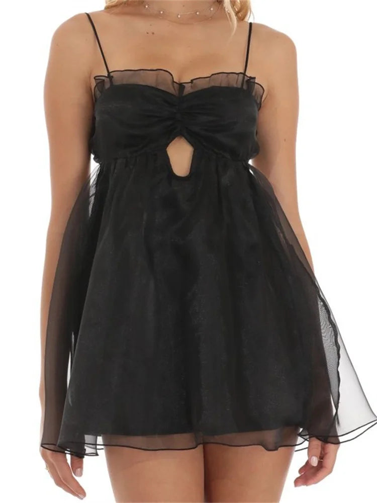 Summer Casual Mesh Sleeveless Mini Dresses Casual Mini Dress with Pockets