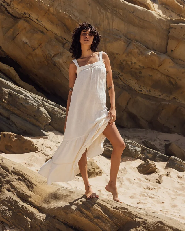 Summers End Maxi Dress - White Cap Trendy Satin Maxi Dress