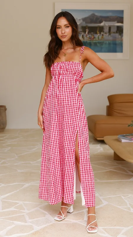 Taissa Maxi Dress - Picnic Red Comfortable Maxi Dress with Slits