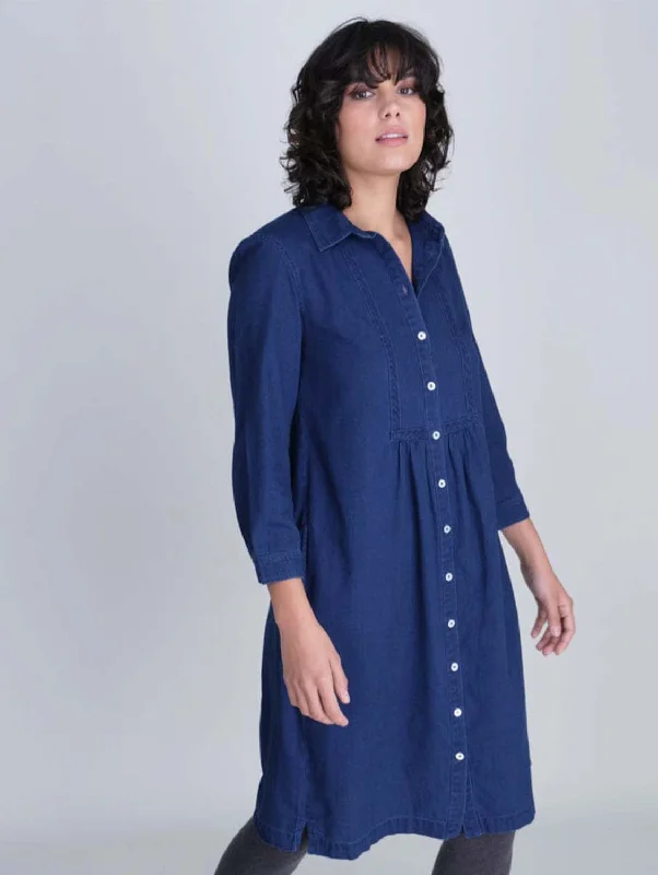 Tala Cotton Midi Dress | Denim Trendy Long Sleeve Midi Dress