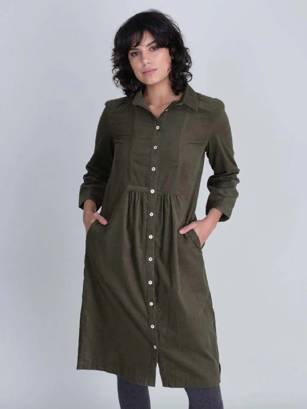 Tala Cotton Corduroy Midi Dress | Olive Elegant Sleeveless Midi Dress