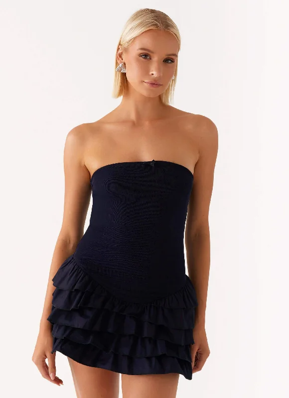 Tamay Mini Dress - Navy Elegant Lace-Up Mini Dress