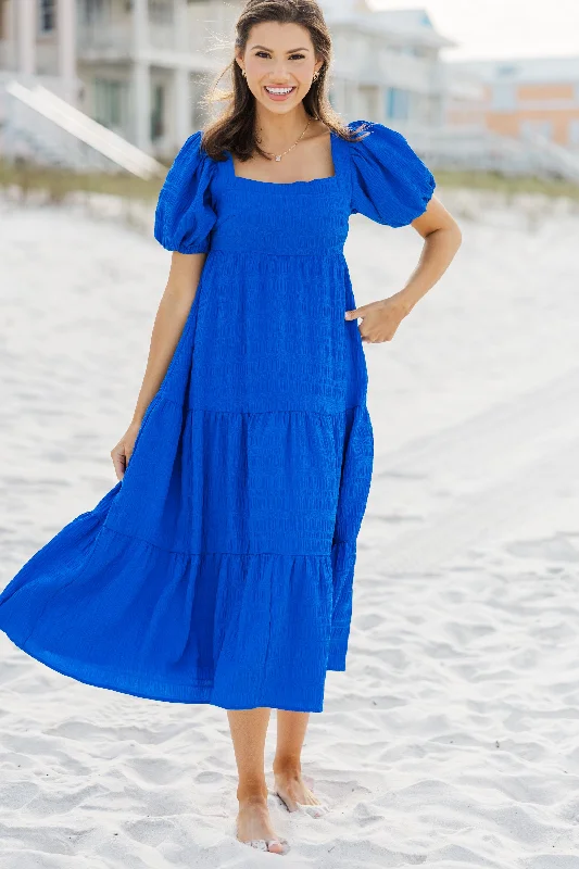 Think About It Blue Midi Dress Elegant Satin Midi Dress