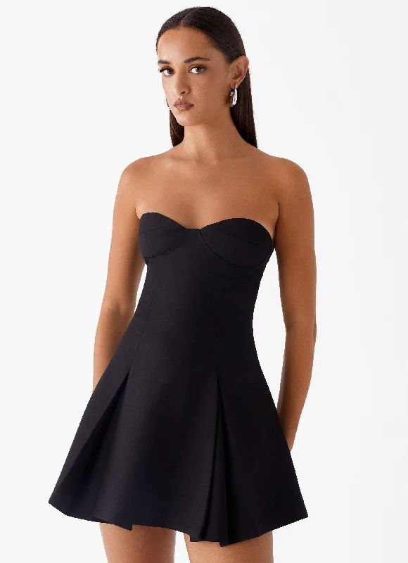 Victoria Strapless Mini Dress - Black Cozy Cotton Mini Dress