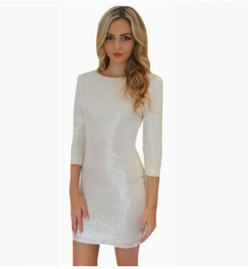 Vinci Padded Sequin Mini Dress - Cream Trendy Floral Mini Dress