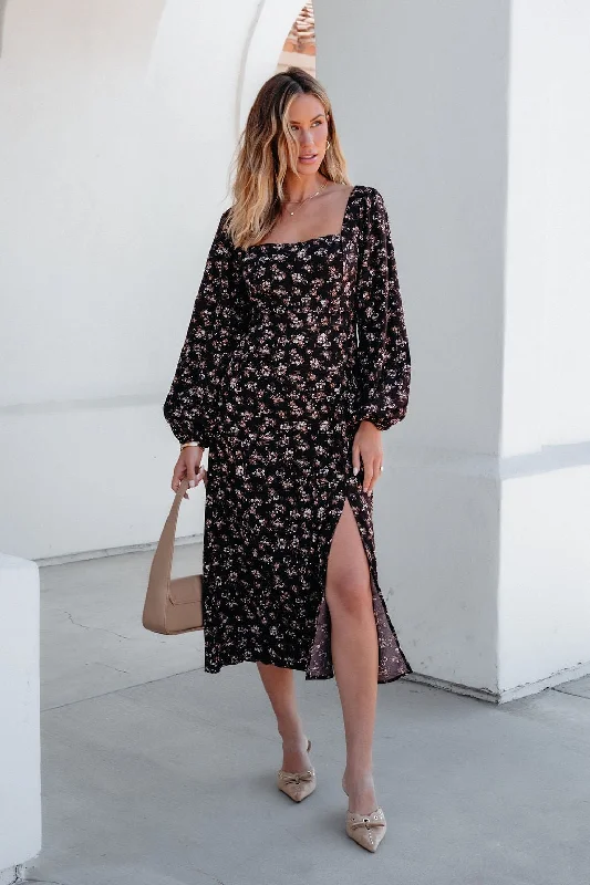 Waiting For You Floral Slit Midi Dress Cozy Knit Midi Dress