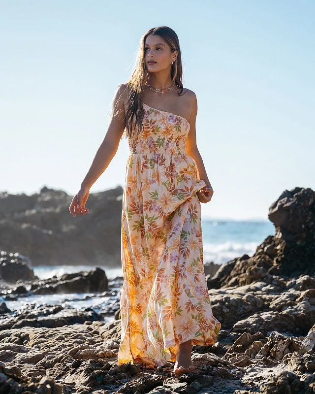 Warmer Days One Shoulder Maxi Dress - Peach Whip Comfortable Flowy Maxi Dress