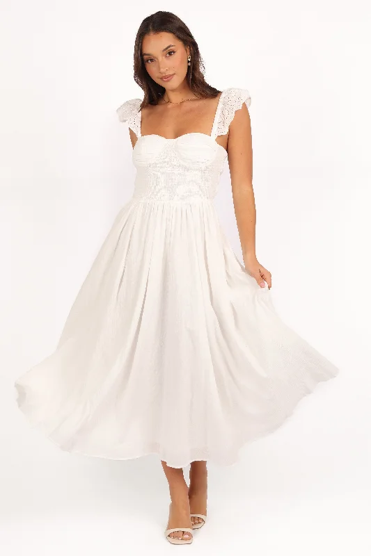 Webster Midi Dress - Off White Stylish High-Waisted Midi Dress