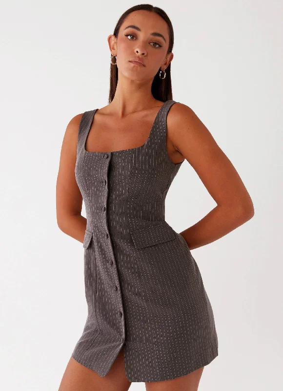 Westwood Mini Dress - Grey Pinstripe Elegant Lace Mini Dress