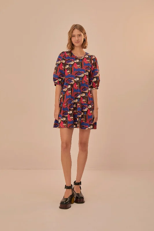Wild Mushrooms Black Puff Sleeve Mini Dress Comfortable Fit-and-Flare Mini Dress
