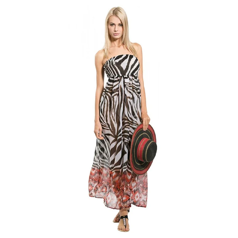 Womens Maxi Dress Strapless Lightweight Beachwear (Caramba) Fashionable High-Low Maxi Dress Womens Maxi Dress Strapless Lightweight Beachwear (Caramba) Fashionable High-Low Maxi Dress